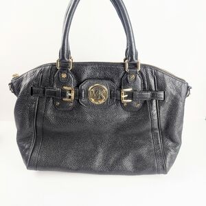 Michael Kors Black Hudson Black Pebbled Leather Handbag*